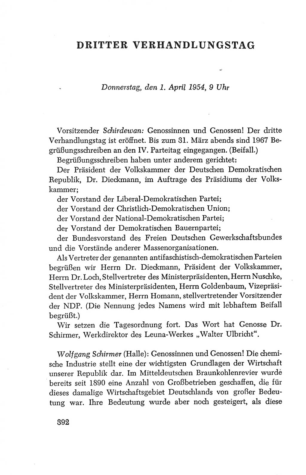 Protokoll der Verhandlungen des Ⅳ. Parteitages der Sozialistischen Einheitspartei Deutschlands (SED) [Deutsche Demokratische Republik (DDR)] 1954, Seite 392