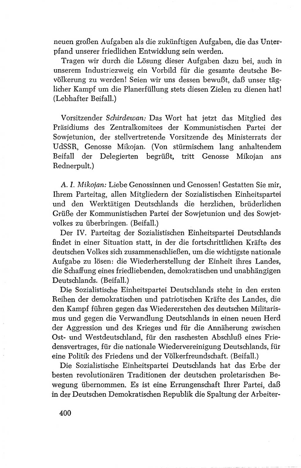 Protokoll der Verhandlungen des Ⅳ. Parteitages der Sozialistischen Einheitspartei Deutschlands (SED) [Deutsche Demokratische Republik (DDR)] 1954, Seite 400