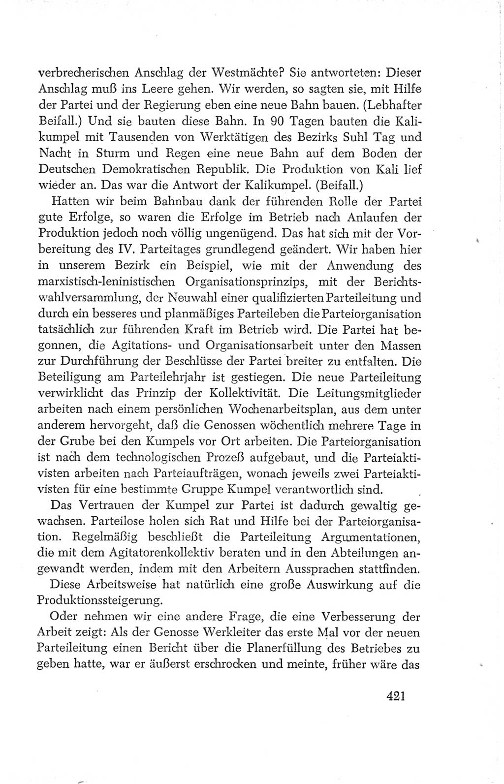 Protokoll der Verhandlungen des Ⅳ. Parteitages der Sozialistischen Einheitspartei Deutschlands (SED) [Deutsche Demokratische Republik (DDR)] 1954, Seite 421