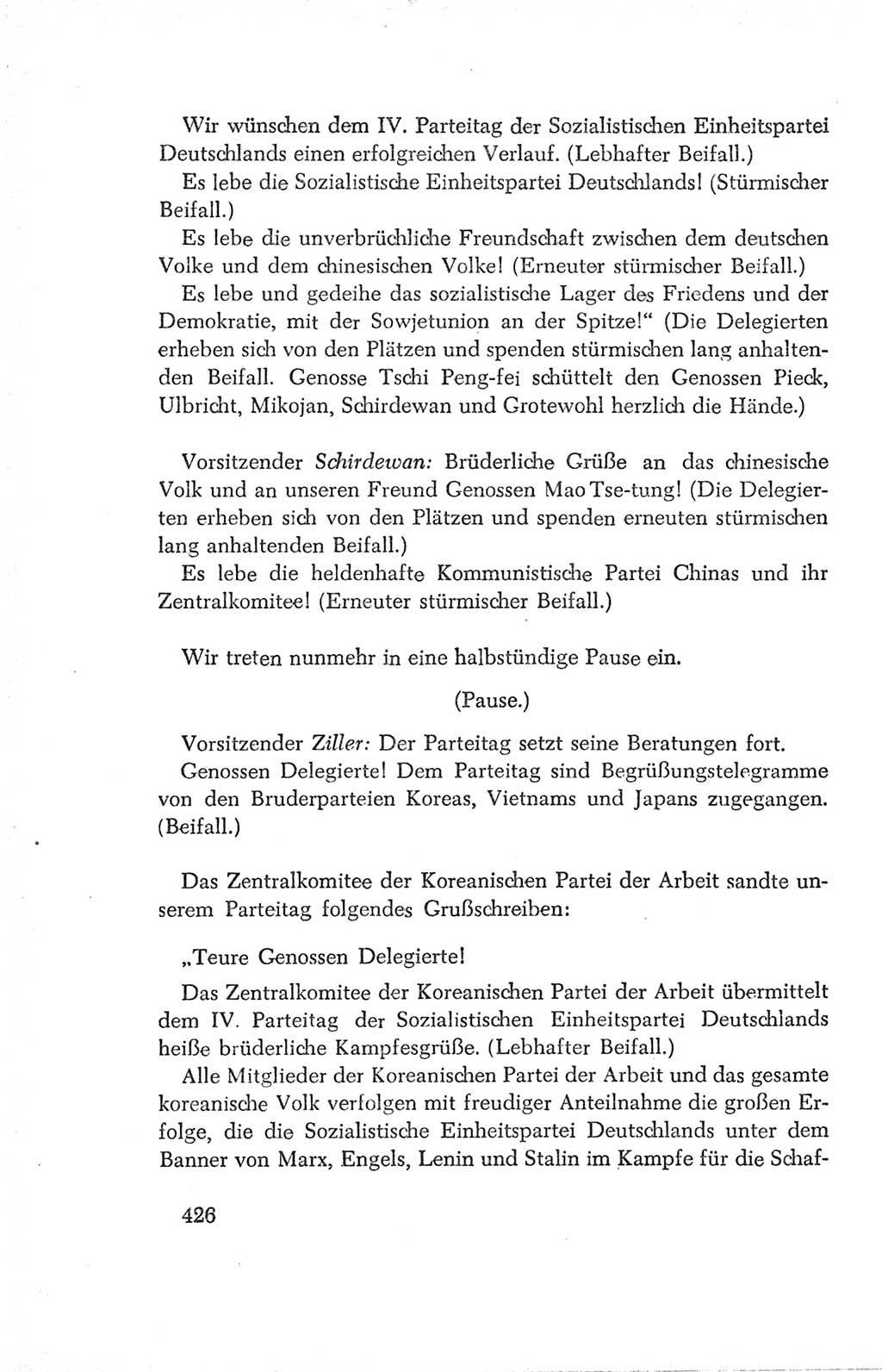 Protokoll der Verhandlungen des Ⅳ. Parteitages der Sozialistischen Einheitspartei Deutschlands (SED) [Deutsche Demokratische Republik (DDR)] 1954, Seite 426