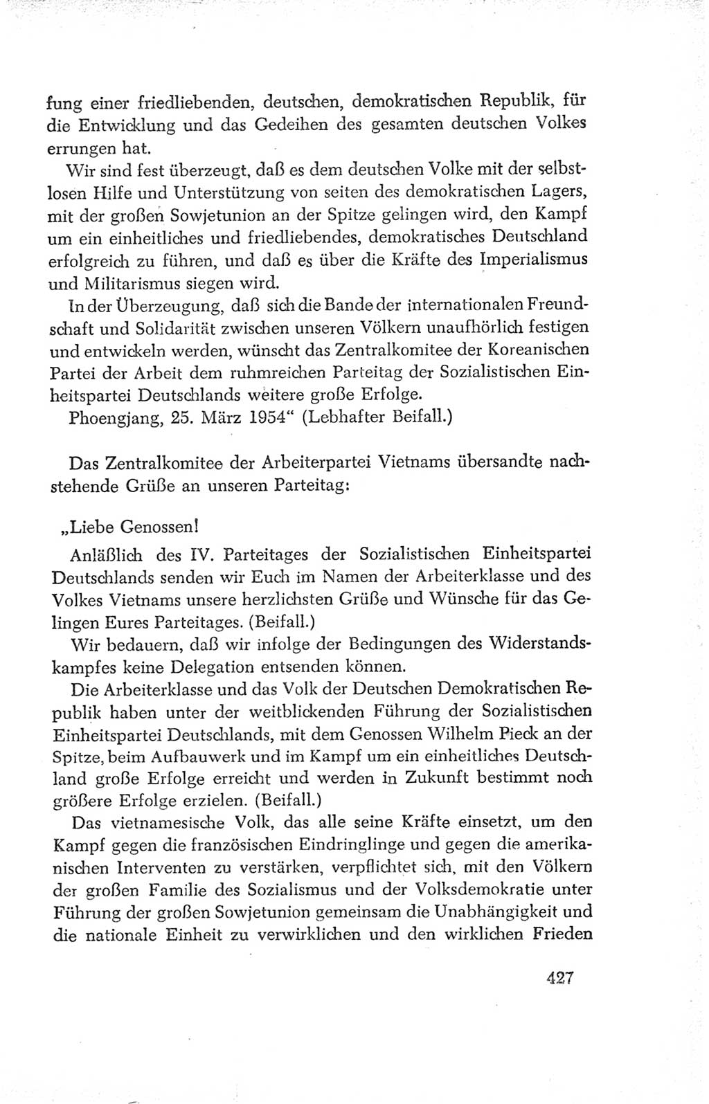 Protokoll der Verhandlungen des Ⅳ. Parteitages der Sozialistischen Einheitspartei Deutschlands (SED) [Deutsche Demokratische Republik (DDR)] 1954, Seite 427