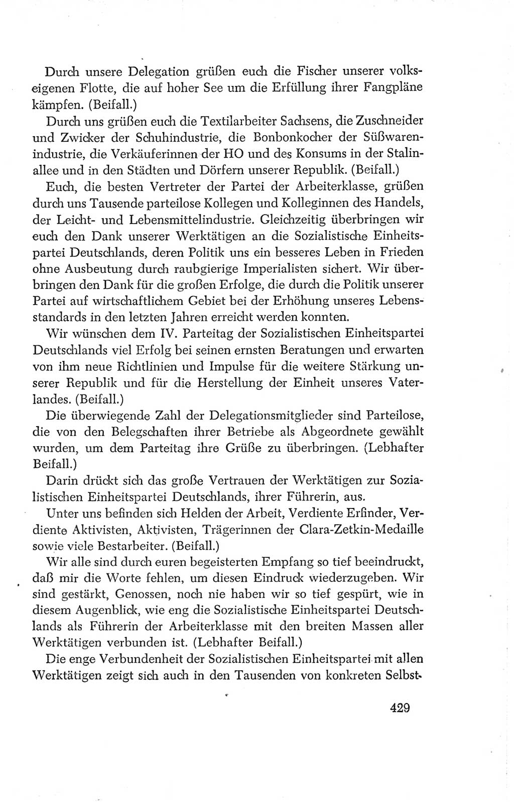 Protokoll der Verhandlungen des Ⅳ. Parteitages der Sozialistischen Einheitspartei Deutschlands (SED) [Deutsche Demokratische Republik (DDR)] 1954, Seite 429