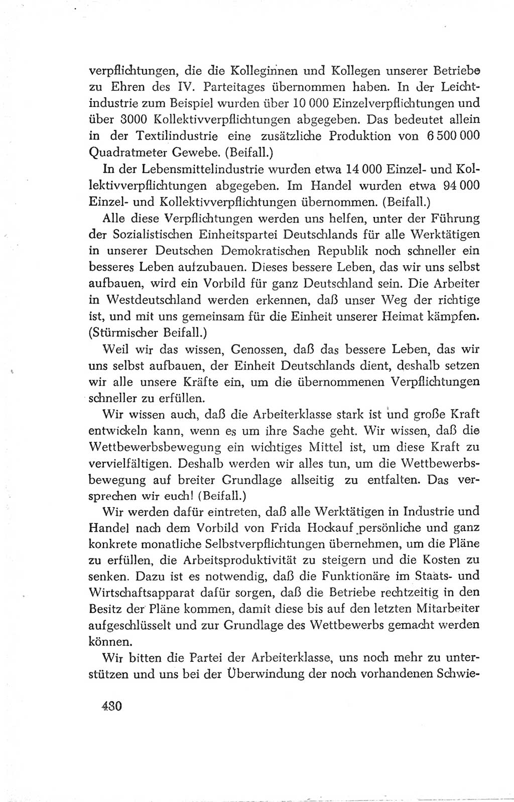 Protokoll der Verhandlungen des Ⅳ. Parteitages der Sozialistischen Einheitspartei Deutschlands (SED) [Deutsche Demokratische Republik (DDR)] 1954, Seite 430