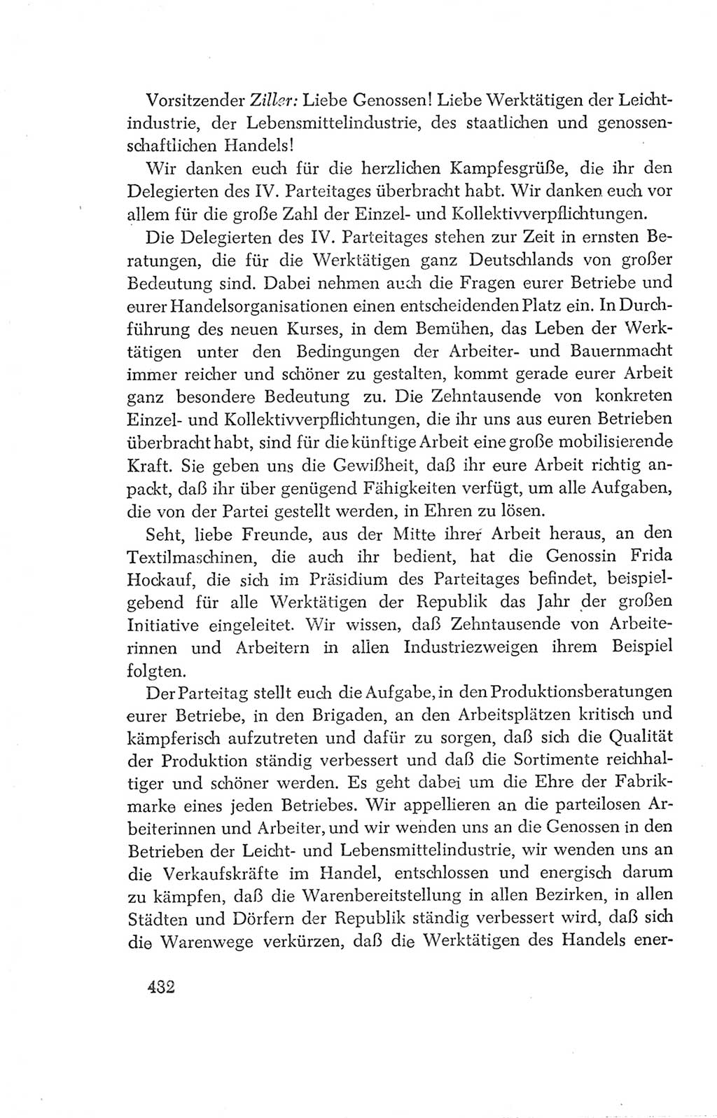 Protokoll der Verhandlungen des Ⅳ. Parteitages der Sozialistischen Einheitspartei Deutschlands (SED) [Deutsche Demokratische Republik (DDR)] 1954, Seite 432