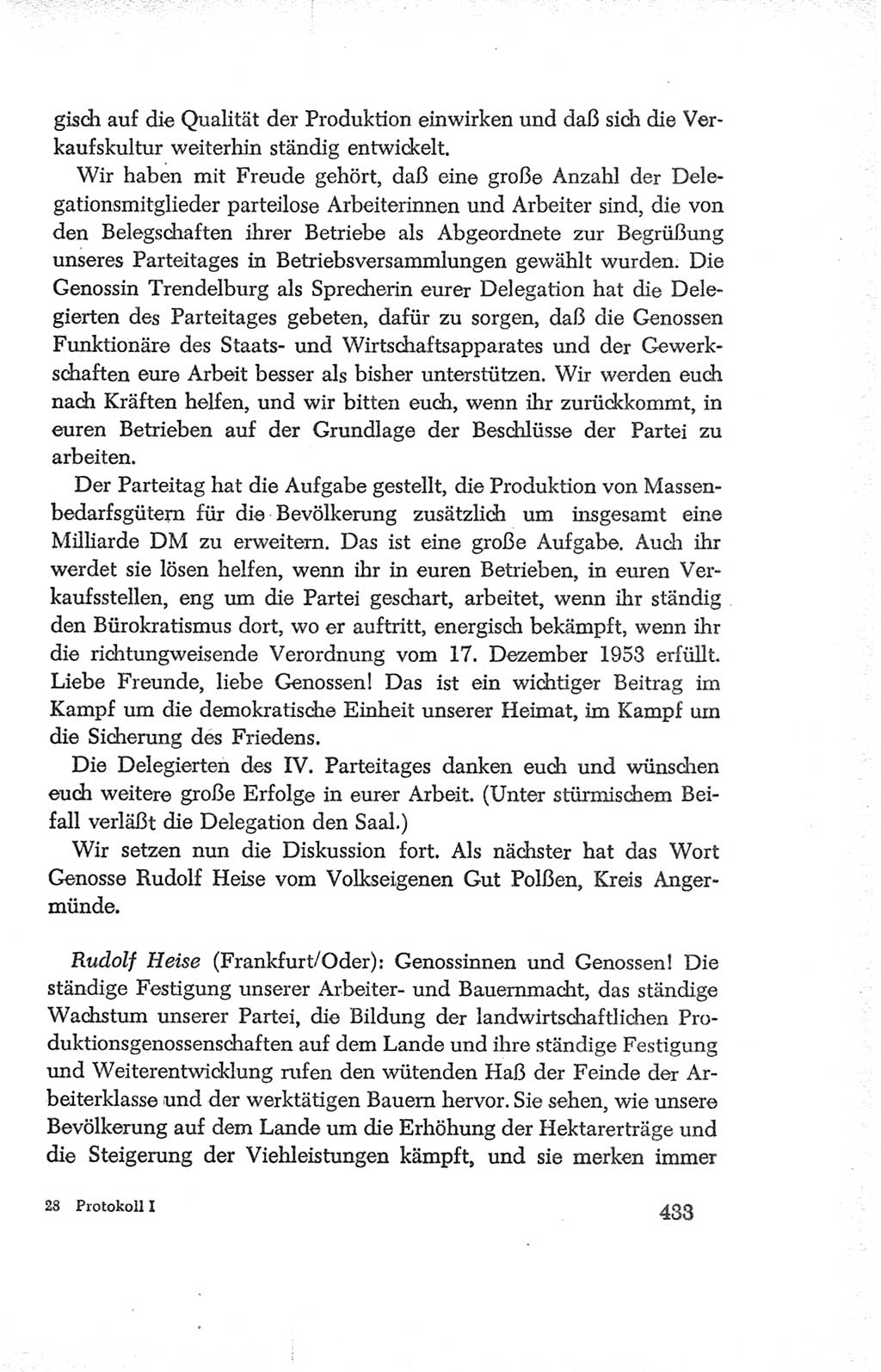 Protokoll der Verhandlungen des Ⅳ. Parteitages der Sozialistischen Einheitspartei Deutschlands (SED) [Deutsche Demokratische Republik (DDR)] 1954, Seite 433