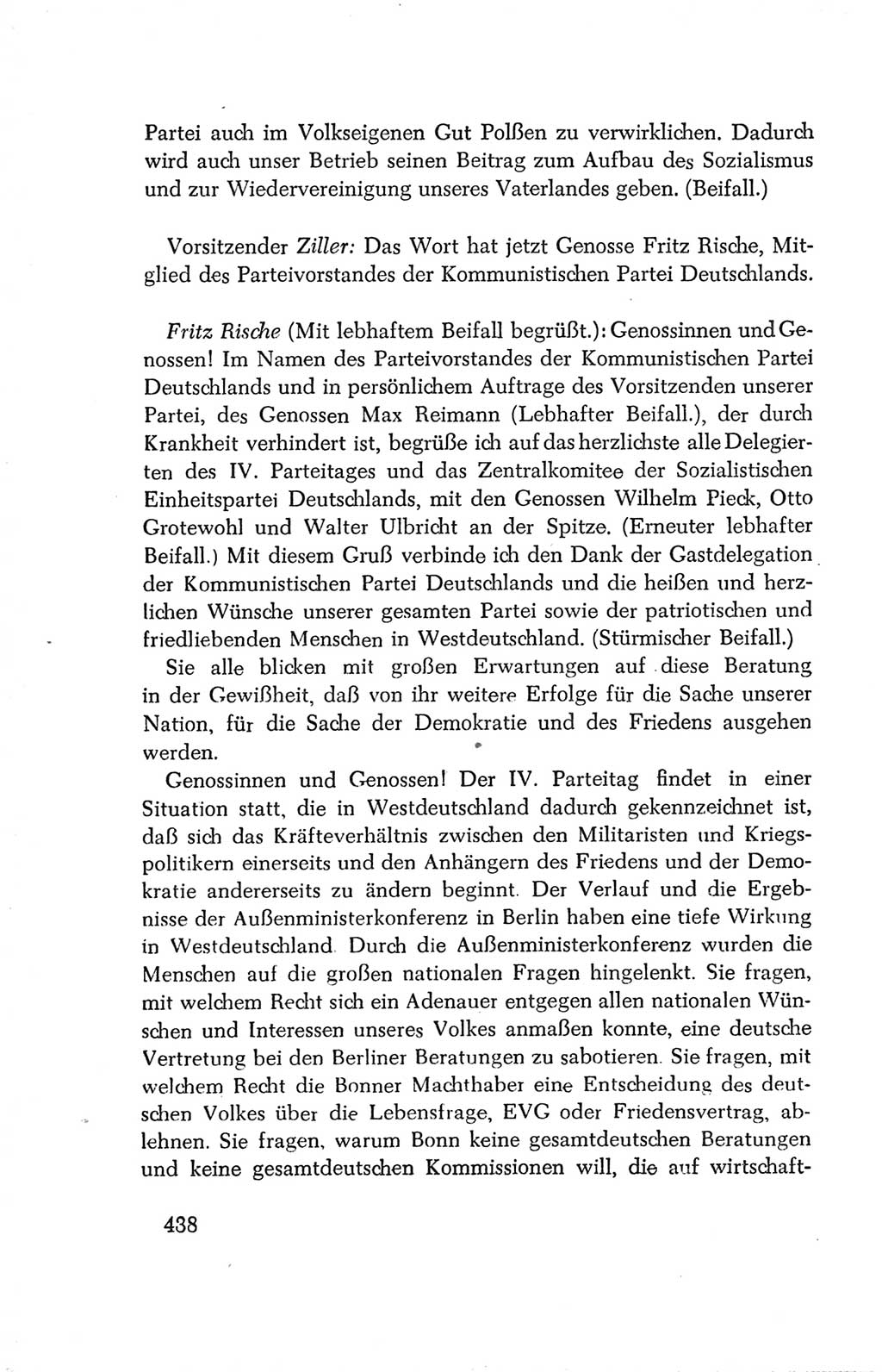 Protokoll der Verhandlungen des Ⅳ. Parteitages der Sozialistischen Einheitspartei Deutschlands (SED) [Deutsche Demokratische Republik (DDR)] 1954, Seite 438