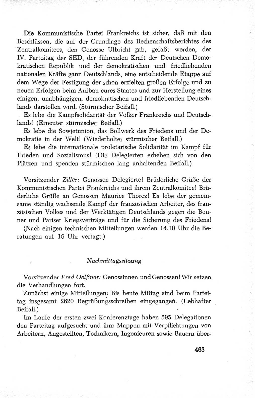 Protokoll der Verhandlungen des Ⅳ. Parteitages der Sozialistischen Einheitspartei Deutschlands (SED) [Deutsche Demokratische Republik (DDR)] 1954, Seite 463