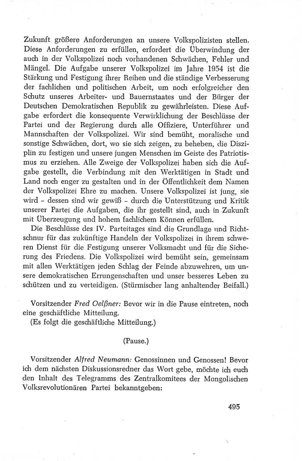 Protokoll der Verhandlungen des Ⅳ. Parteitages der Sozialistischen Einheitspartei Deutschlands (SED) [Deutsche Demokratische Republik (DDR)] 1954, Seite 495