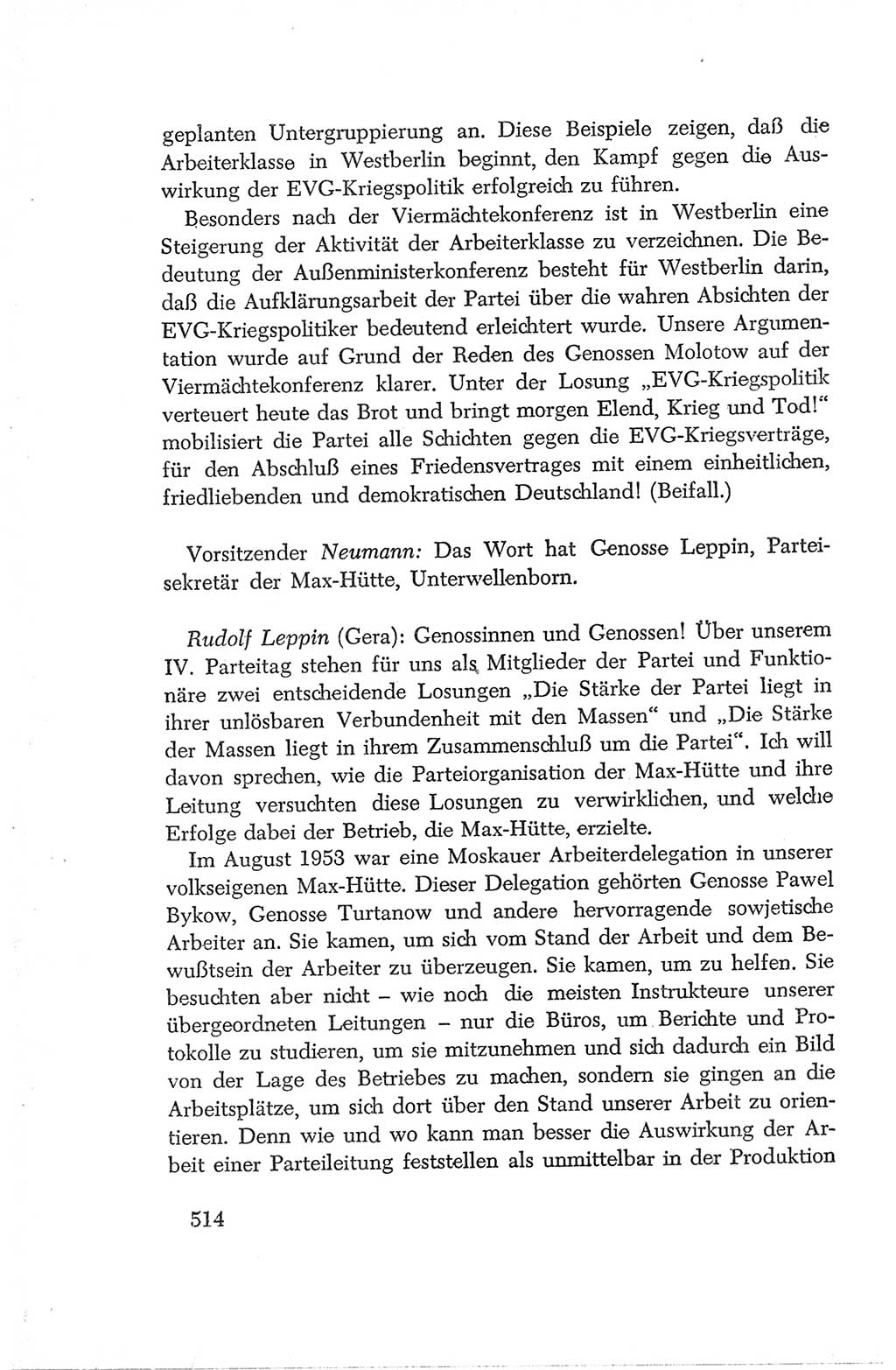 Protokoll der Verhandlungen des Ⅳ. Parteitages der Sozialistischen Einheitspartei Deutschlands (SED) [Deutsche Demokratische Republik (DDR)] 1954, Seite 514