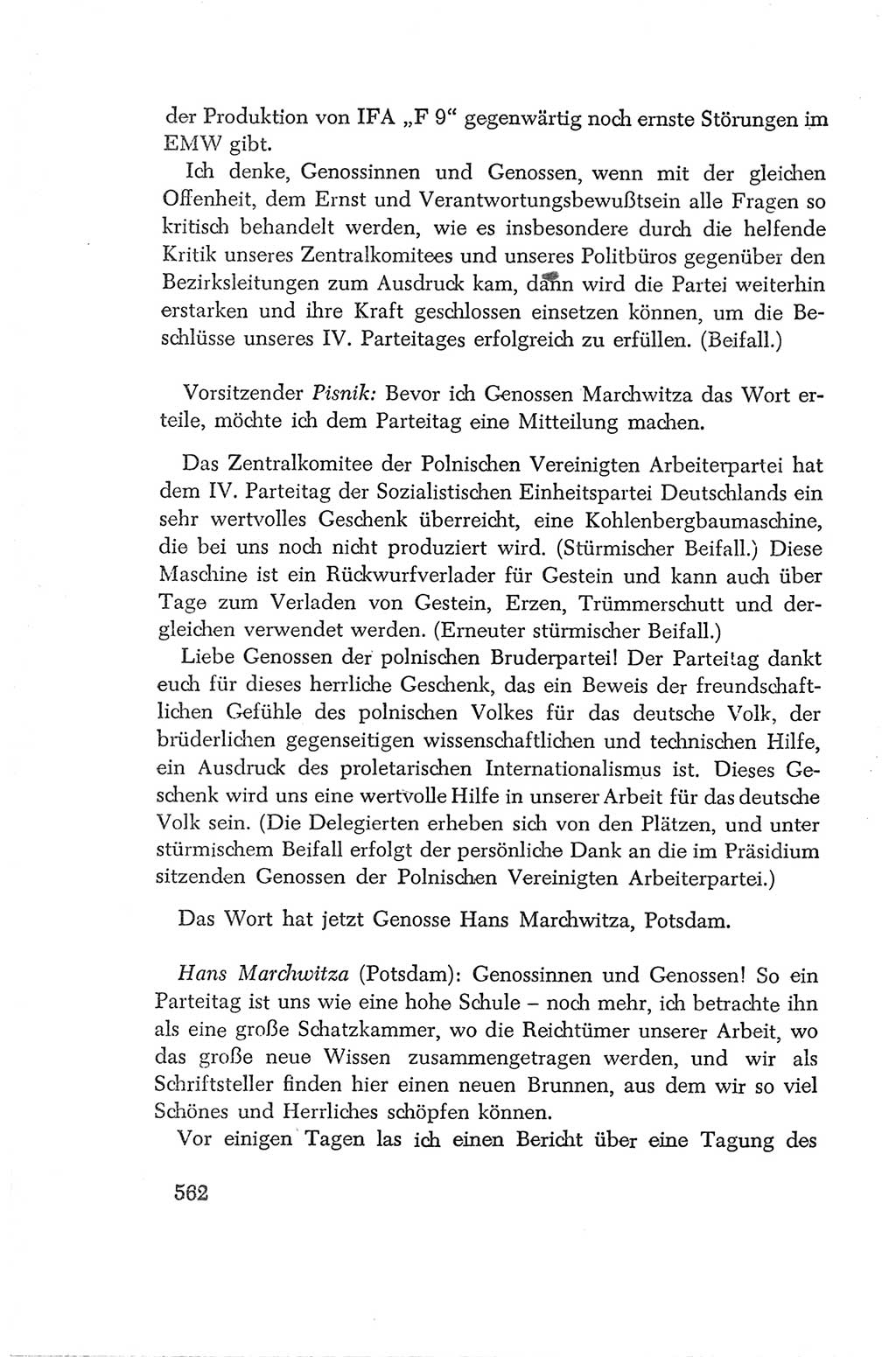 Protokoll der Verhandlungen des Ⅳ. Parteitages der Sozialistischen Einheitspartei Deutschlands (SED) [Deutsche Demokratische Republik (DDR)] 1954, Seite 562