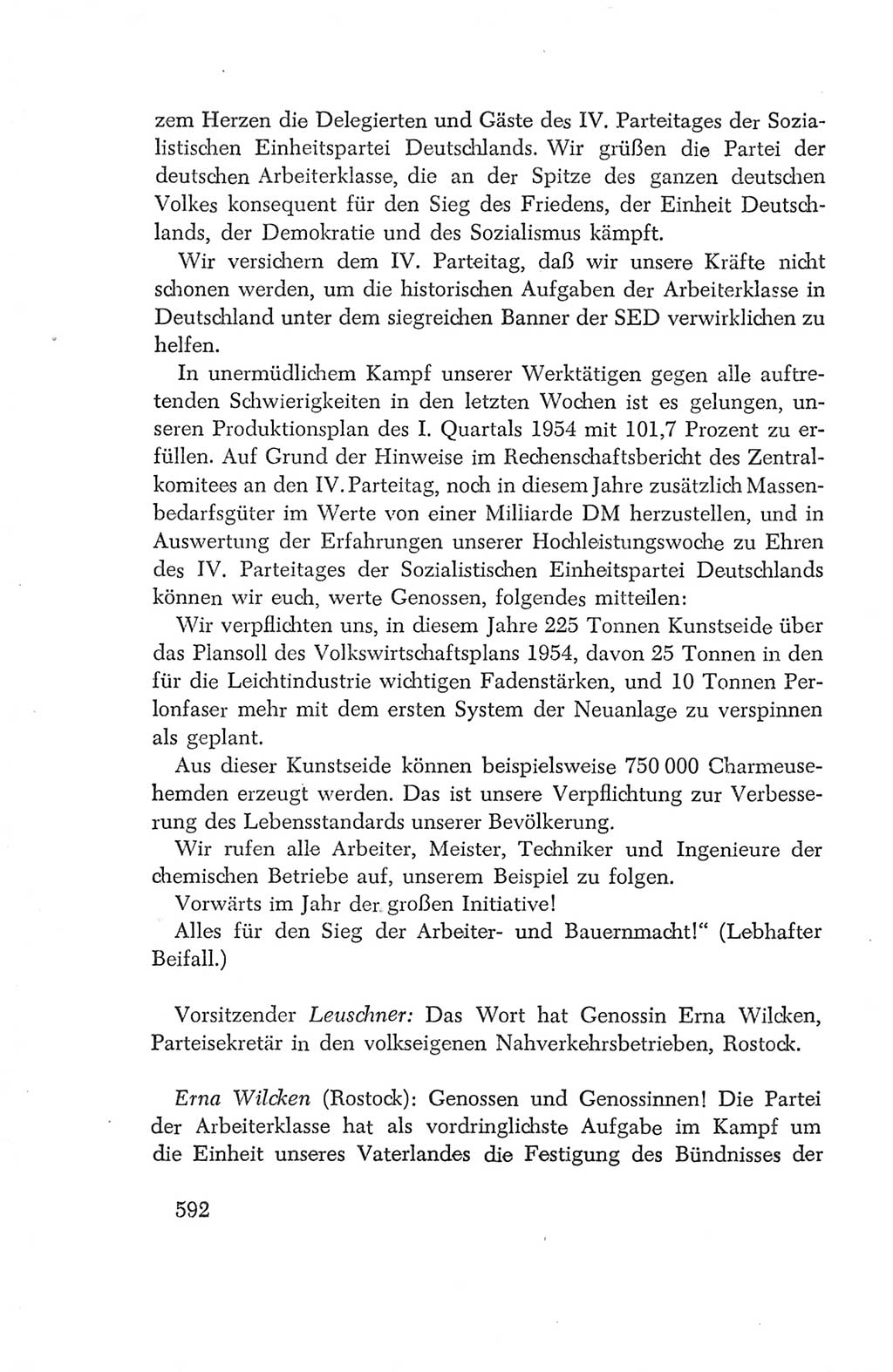 Protokoll der Verhandlungen des Ⅳ. Parteitages der Sozialistischen Einheitspartei Deutschlands (SED) [Deutsche Demokratische Republik (DDR)] 1954, Seite 592