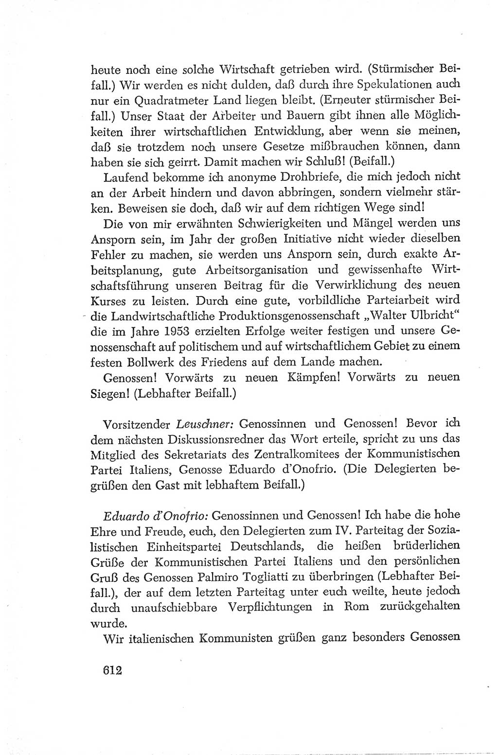 Protokoll der Verhandlungen des Ⅳ. Parteitages der Sozialistischen Einheitspartei Deutschlands (SED) [Deutsche Demokratische Republik (DDR)] 1954, Seite 612