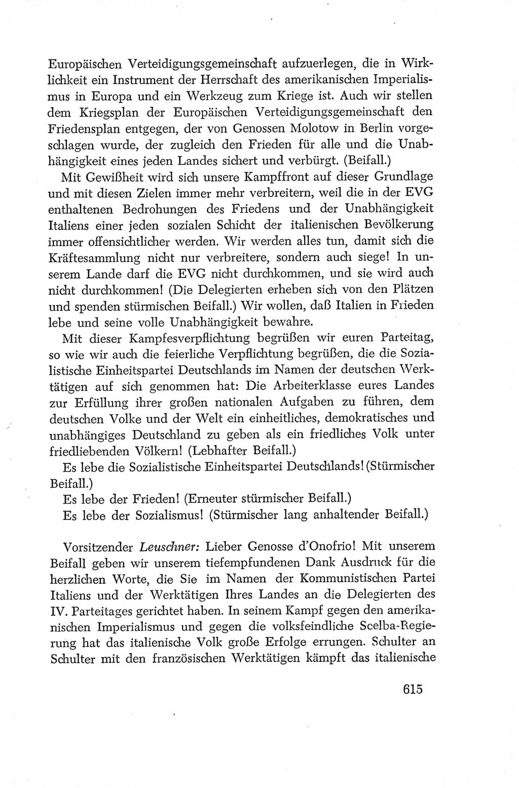 Protokoll der Verhandlungen des Ⅳ. Parteitages der Sozialistischen Einheitspartei Deutschlands (SED) [Deutsche Demokratische Republik (DDR)] 1954, Seite 615