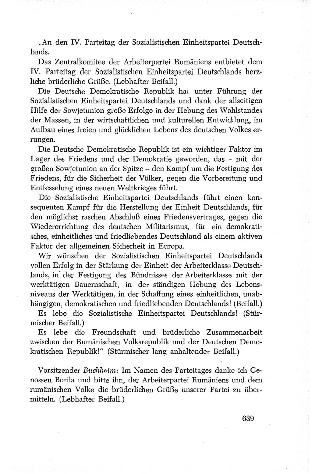 Protokoll der Verhandlungen des Ⅳ. Parteitages der Sozialistischen Einheitspartei Deutschlands (SED) [Deutsche Demokratische Republik (DDR)] 1954, Seite 639