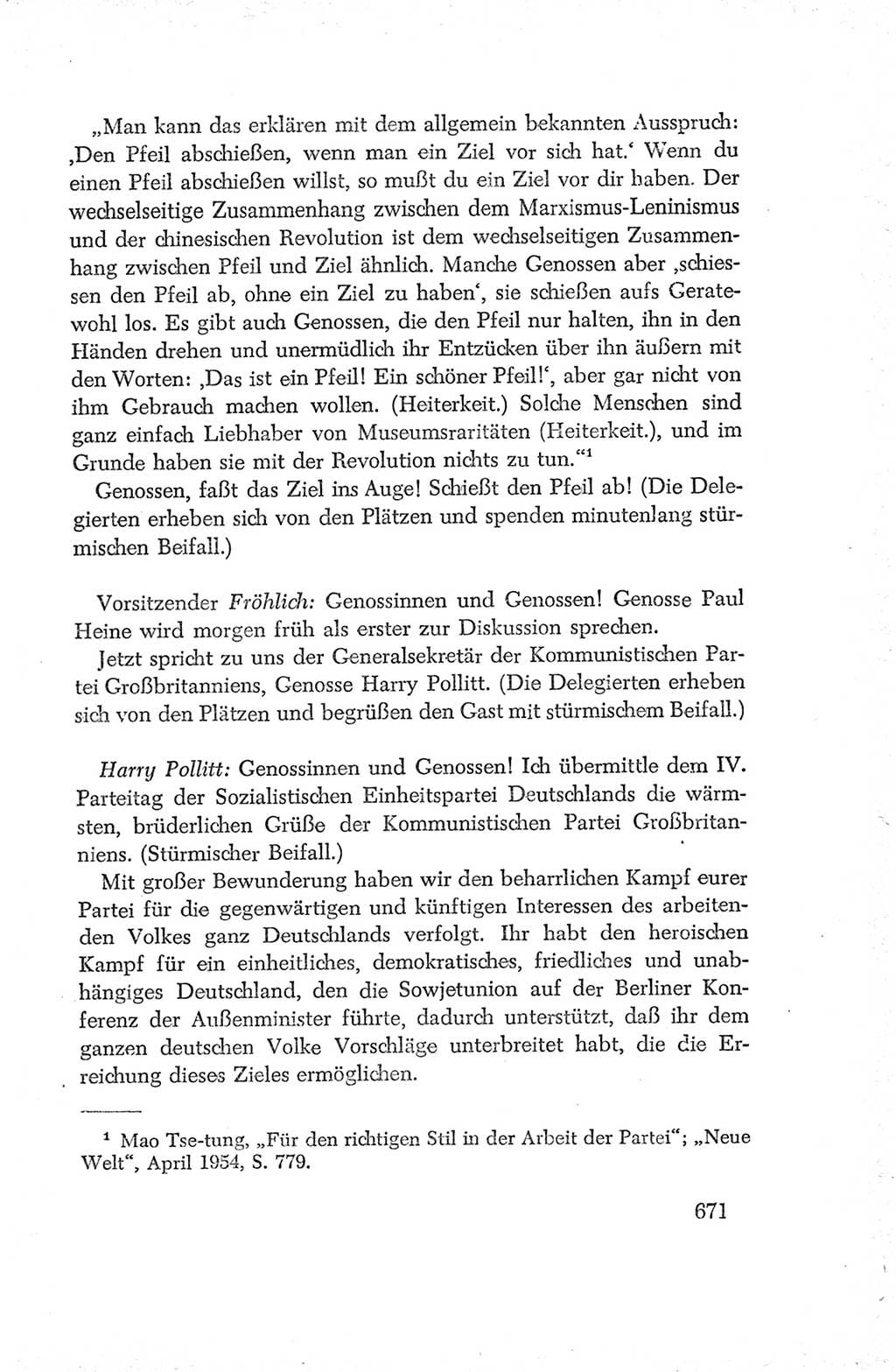 Protokoll der Verhandlungen des Ⅳ. Parteitages der Sozialistischen Einheitspartei Deutschlands (SED) [Deutsche Demokratische Republik (DDR)] 1954, Seite 671