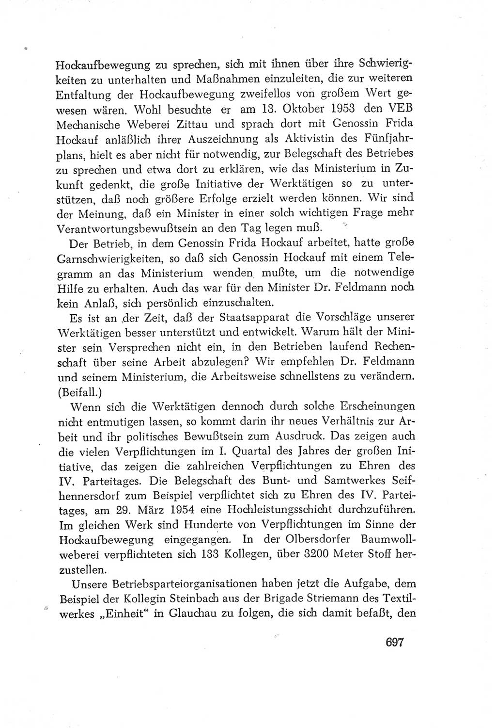 Protokoll der Verhandlungen des Ⅳ. Parteitages der Sozialistischen Einheitspartei Deutschlands (SED) [Deutsche Demokratische Republik (DDR)] 1954, Seite 697