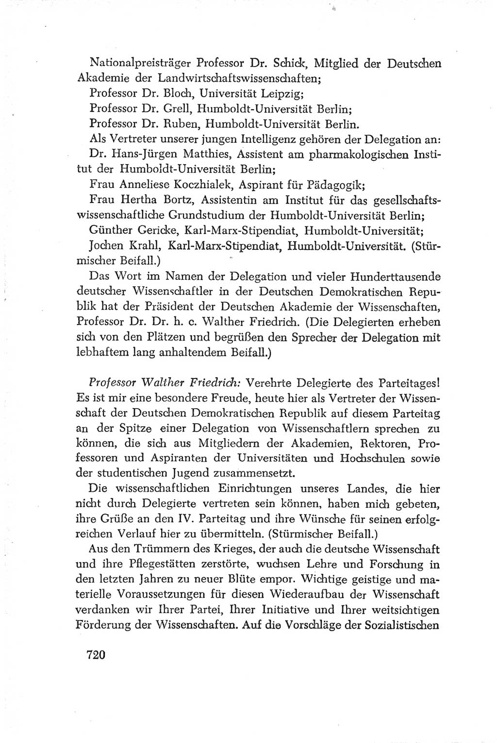 Protokoll der Verhandlungen des Ⅳ. Parteitages der Sozialistischen Einheitspartei Deutschlands (SED) [Deutsche Demokratische Republik (DDR)] 1954, Seite 720