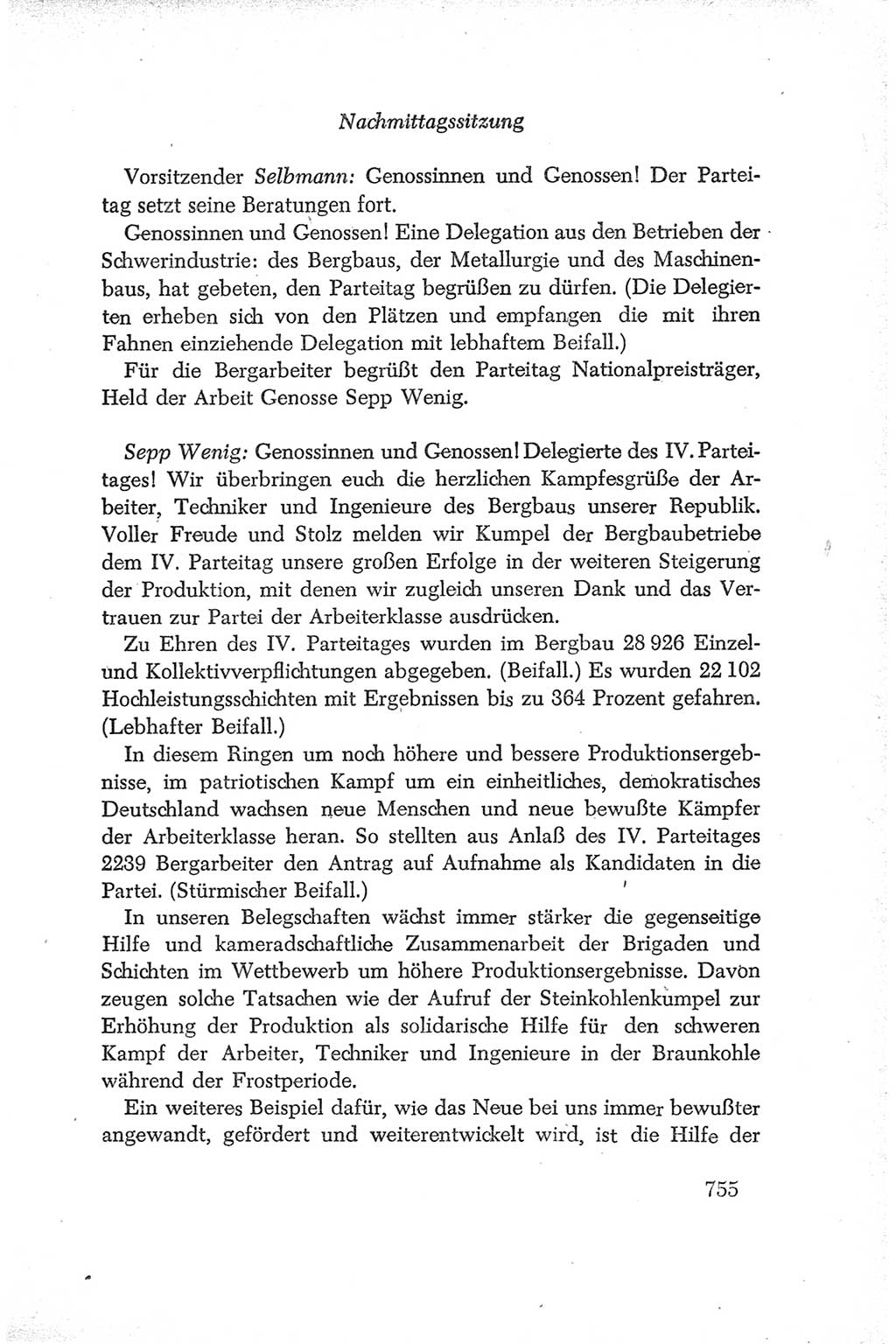 Protokoll der Verhandlungen des Ⅳ. Parteitages der Sozialistischen Einheitspartei Deutschlands (SED) [Deutsche Demokratische Republik (DDR)] 1954, Seite 755