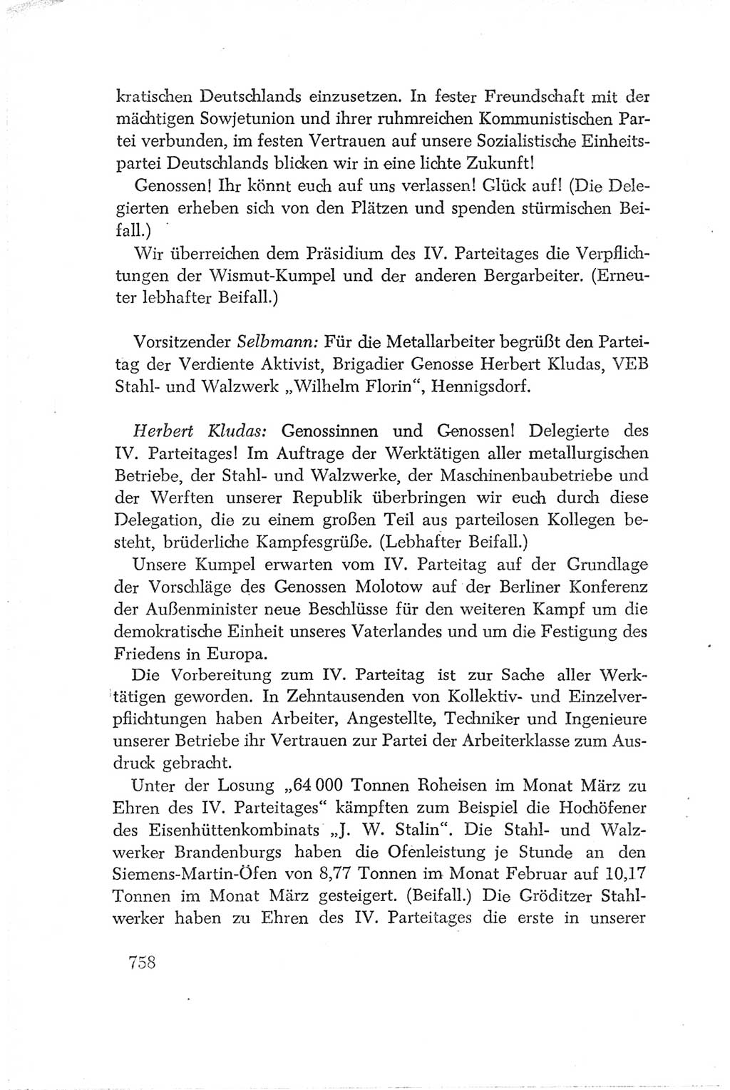Protokoll der Verhandlungen des Ⅳ. Parteitages der Sozialistischen Einheitspartei Deutschlands (SED) [Deutsche Demokratische Republik (DDR)] 1954, Seite 758