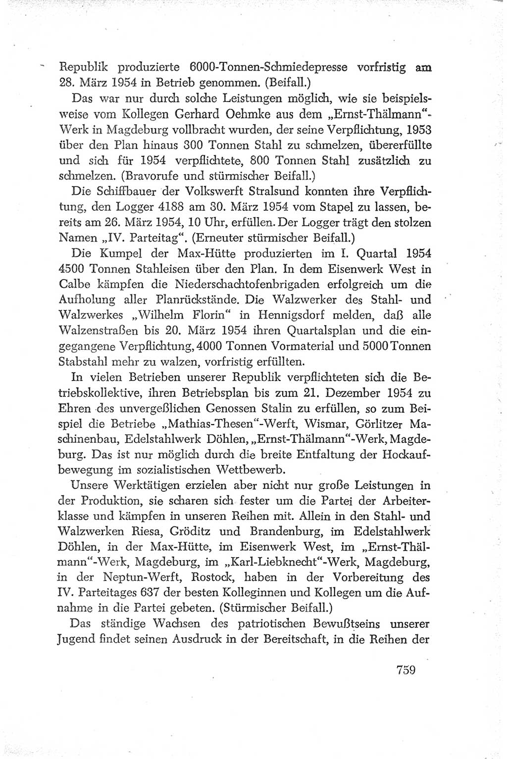 Protokoll der Verhandlungen des Ⅳ. Parteitages der Sozialistischen Einheitspartei Deutschlands (SED) [Deutsche Demokratische Republik (DDR)] 1954, Seite 759