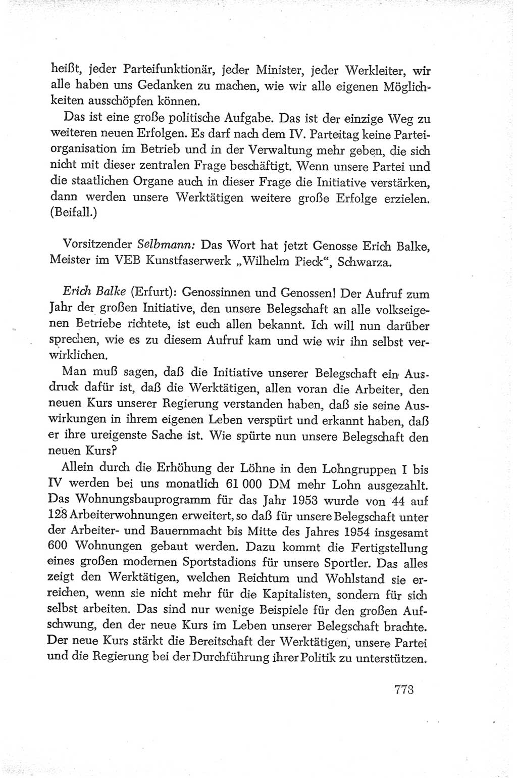 Protokoll der Verhandlungen des Ⅳ. Parteitages der Sozialistischen Einheitspartei Deutschlands (SED) [Deutsche Demokratische Republik (DDR)] 1954, Seite 773