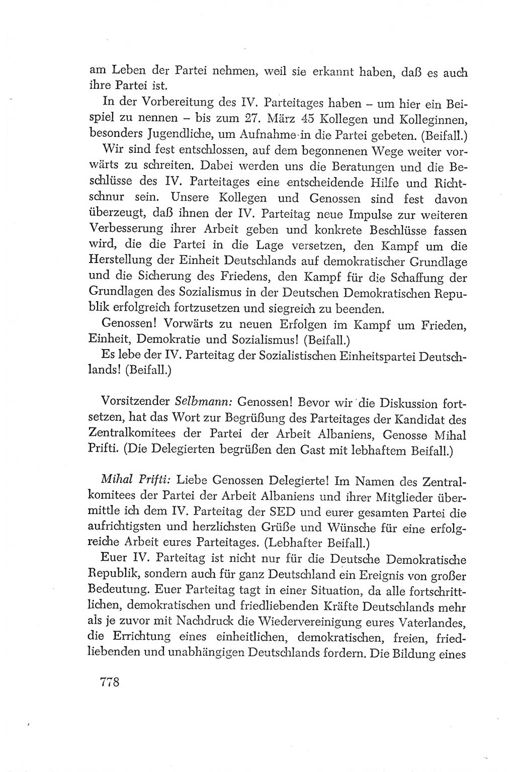 Protokoll der Verhandlungen des Ⅳ. Parteitages der Sozialistischen Einheitspartei Deutschlands (SED) [Deutsche Demokratische Republik (DDR)] 1954, Seite 778