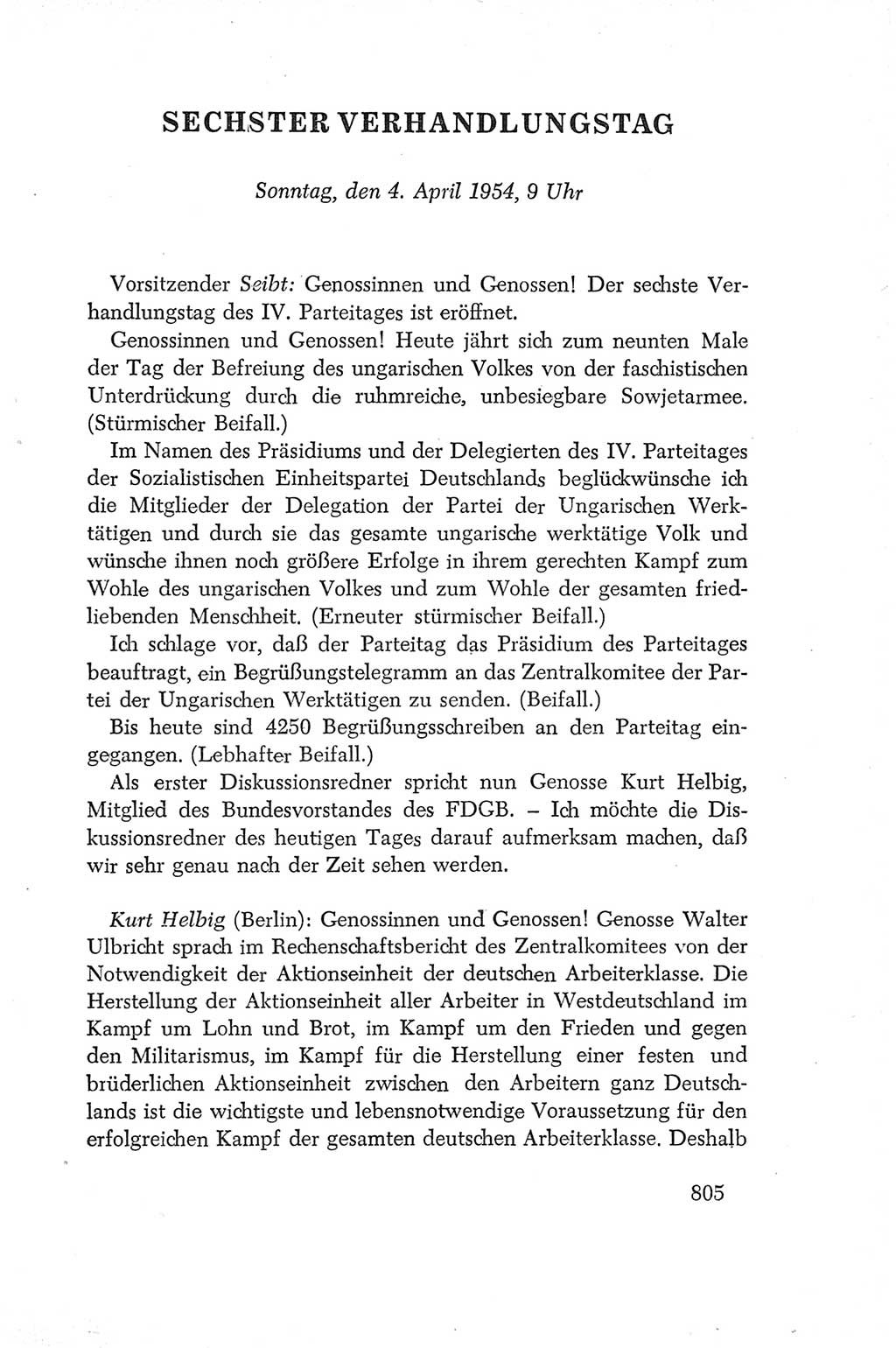 Protokoll der Verhandlungen des Ⅳ. Parteitages der Sozialistischen Einheitspartei Deutschlands (SED) [Deutsche Demokratische Republik (DDR)] 1954, Seite 805