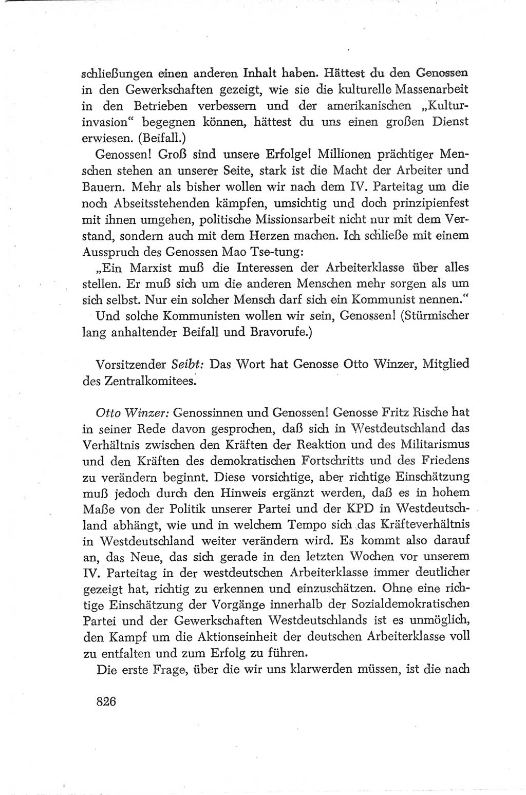 Protokoll der Verhandlungen des Ⅳ. Parteitages der Sozialistischen Einheitspartei Deutschlands (SED) [Deutsche Demokratische Republik (DDR)] 1954, Seite 826