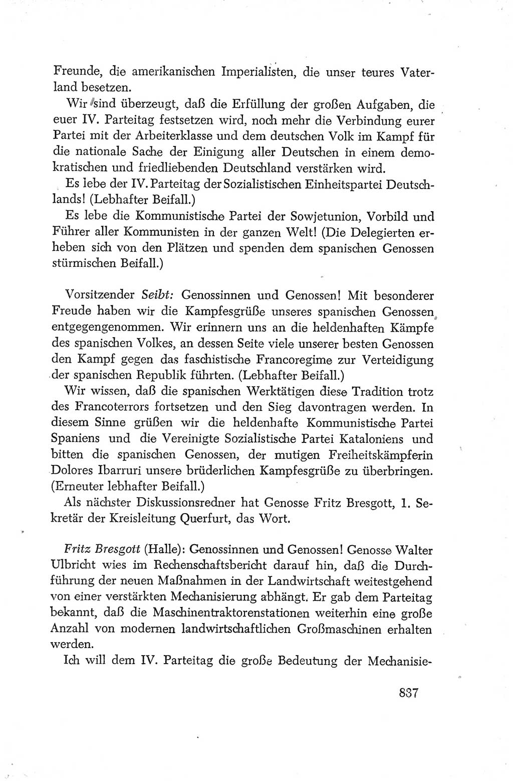 Protokoll der Verhandlungen des Ⅳ. Parteitages der Sozialistischen Einheitspartei Deutschlands (SED) [Deutsche Demokratische Republik (DDR)] 1954, Seite 837