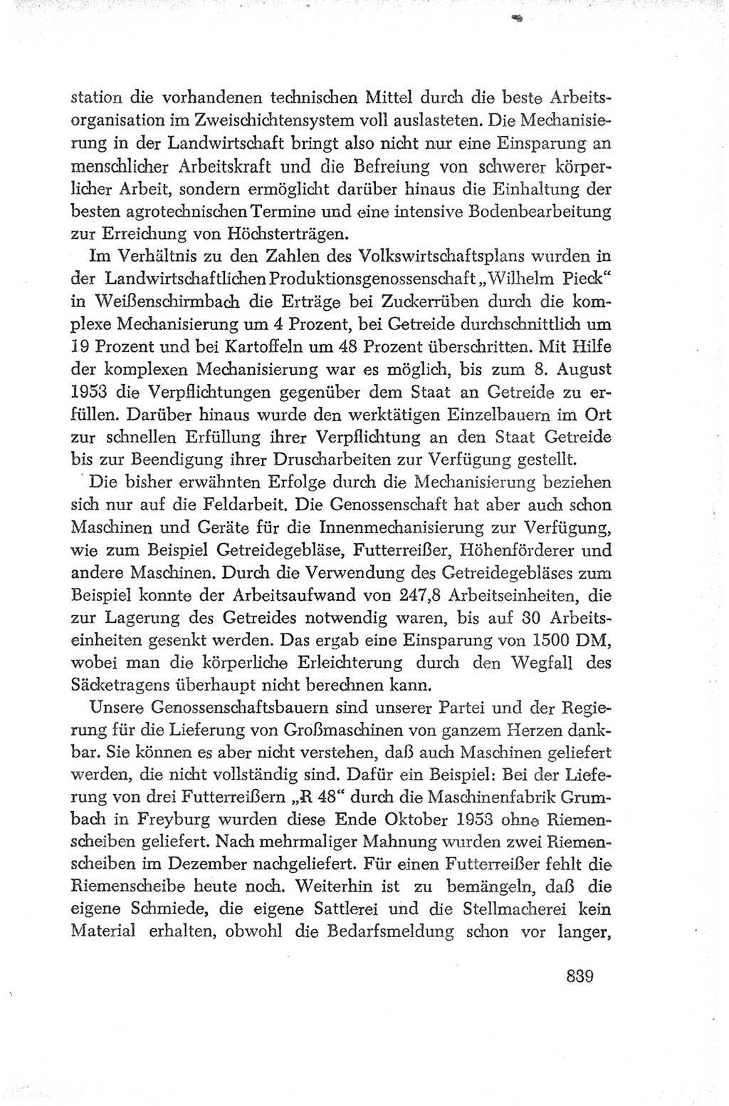 Protokoll der Verhandlungen des Ⅳ. Parteitages der Sozialistischen Einheitspartei Deutschlands (SED) [Deutsche Demokratische Republik (DDR)] 1954, Seite 839