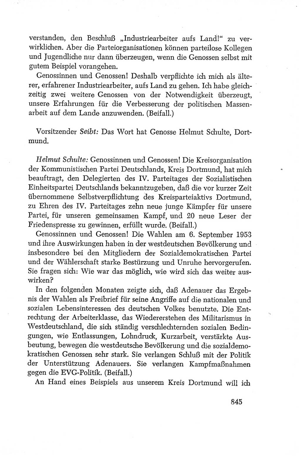Protokoll der Verhandlungen des Ⅳ. Parteitages der Sozialistischen Einheitspartei Deutschlands (SED) [Deutsche Demokratische Republik (DDR)] 1954, Seite 845