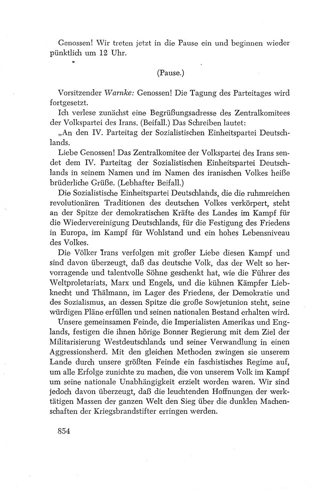 Protokoll der Verhandlungen des Ⅳ. Parteitages der Sozialistischen Einheitspartei Deutschlands (SED) [Deutsche Demokratische Republik (DDR)] 1954, Seite 854