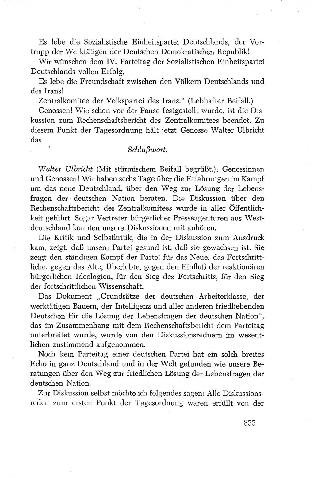 Protokoll der Verhandlungen des Ⅳ. Parteitages der Sozialistischen Einheitspartei Deutschlands (SED) [Deutsche Demokratische Republik (DDR)] 1954, Seite 855