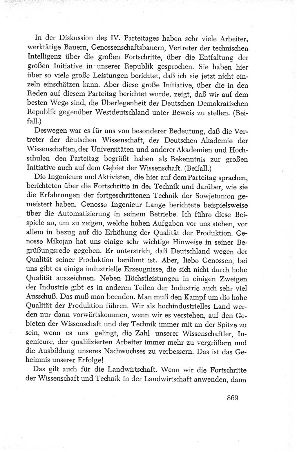 Protokoll der Verhandlungen des Ⅳ. Parteitages der Sozialistischen Einheitspartei Deutschlands (SED) [Deutsche Demokratische Republik (DDR)] 1954, Seite 869