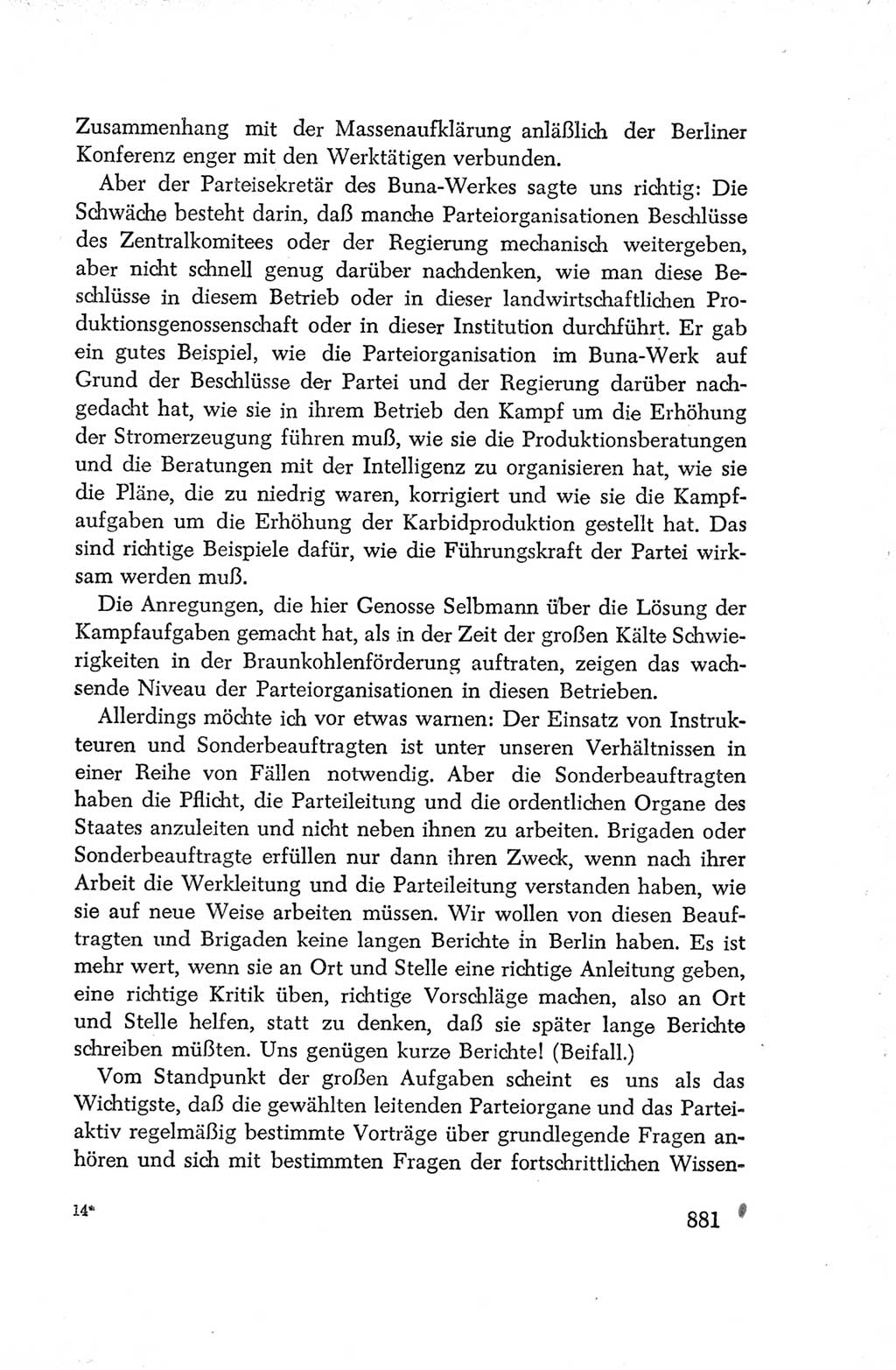 Protokoll der Verhandlungen des Ⅳ. Parteitages der Sozialistischen Einheitspartei Deutschlands (SED) [Deutsche Demokratische Republik (DDR)] 1954, Seite 881
