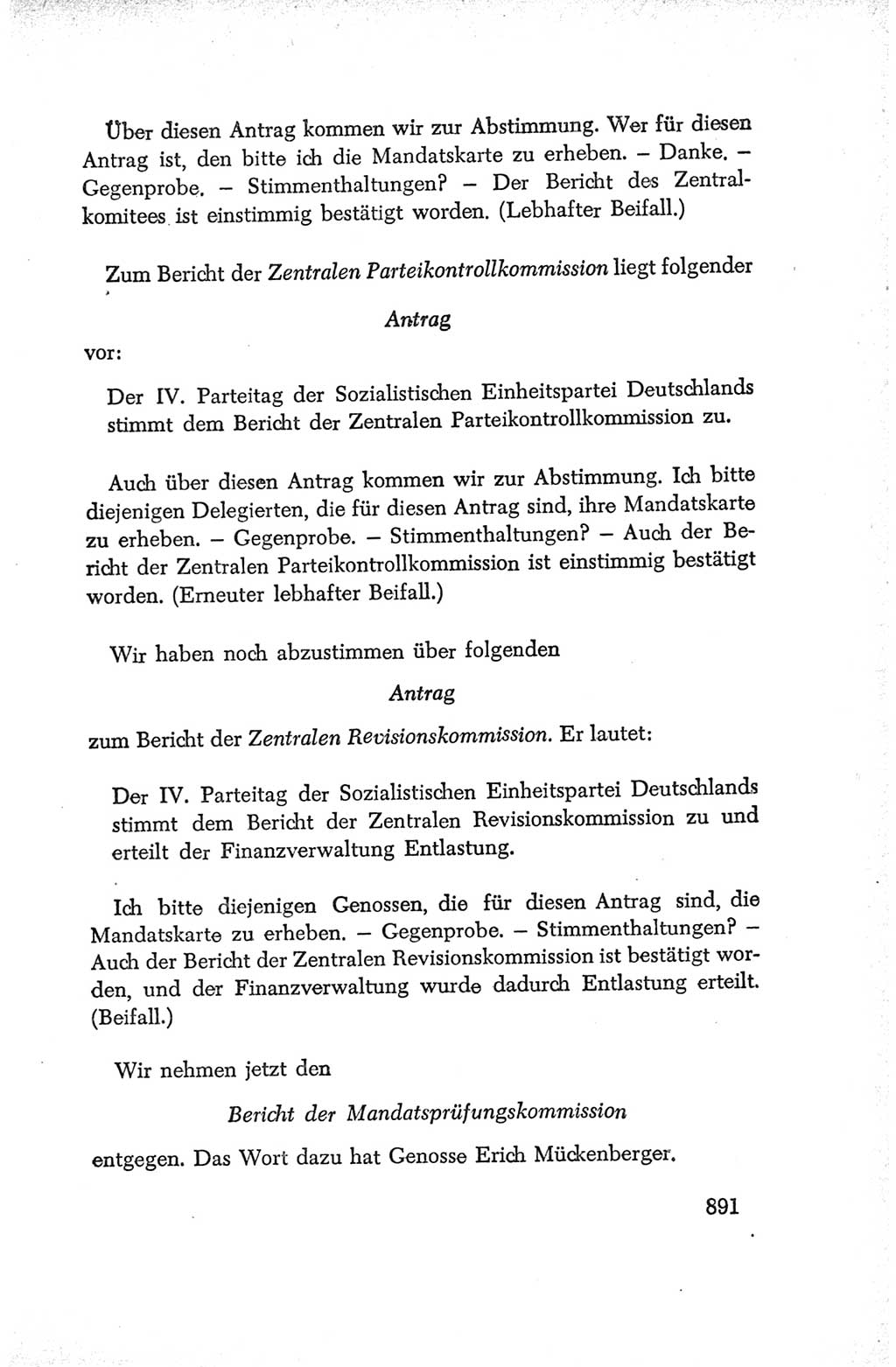 Protokoll der Verhandlungen des Ⅳ. Parteitages der Sozialistischen Einheitspartei Deutschlands (SED) [Deutsche Demokratische Republik (DDR)] 1954, Seite 891