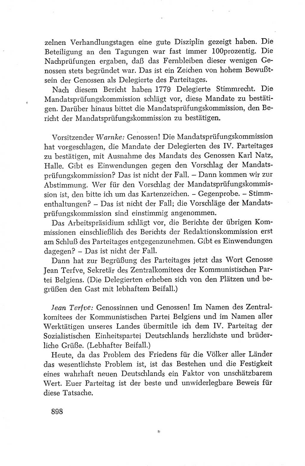 Protokoll der Verhandlungen des Ⅳ. Parteitages der Sozialistischen Einheitspartei Deutschlands (SED) [Deutsche Demokratische Republik (DDR)] 1954, Seite 898