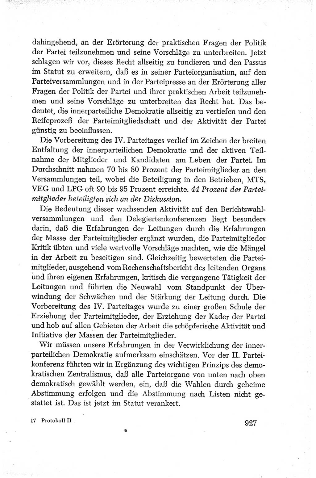 Protokoll der Verhandlungen des Ⅳ. Parteitages der Sozialistischen Einheitspartei Deutschlands (SED) [Deutsche Demokratische Republik (DDR)] 1954, Seite 927