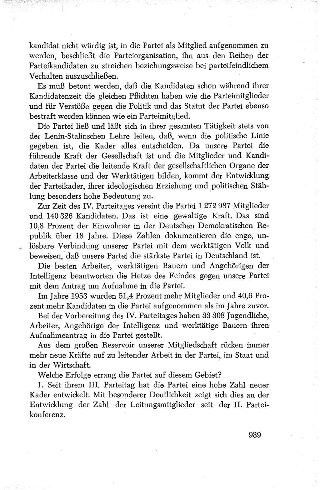 Protokoll der Verhandlungen des Ⅳ. Parteitages der Sozialistischen Einheitspartei Deutschlands (SED) [Deutsche Demokratische Republik (DDR)] 1954, Seite 939