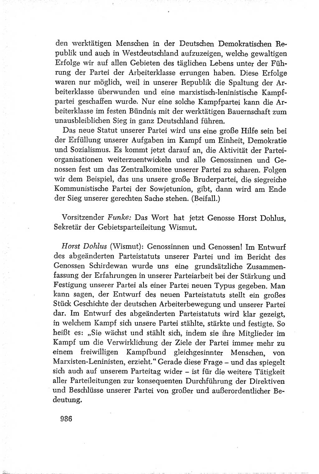 Protokoll der Verhandlungen des Ⅳ. Parteitages der Sozialistischen Einheitspartei Deutschlands (SED) [Deutsche Demokratische Republik (DDR)] 1954, Seite 986