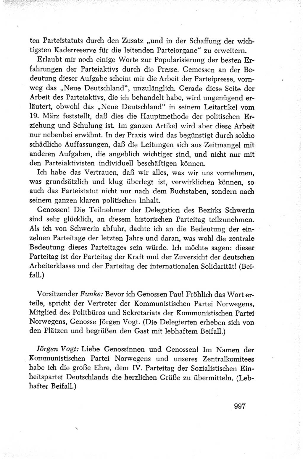 Protokoll der Verhandlungen des Ⅳ. Parteitages der Sozialistischen Einheitspartei Deutschlands (SED) [Deutsche Demokratische Republik (DDR)] 1954, Seite 997