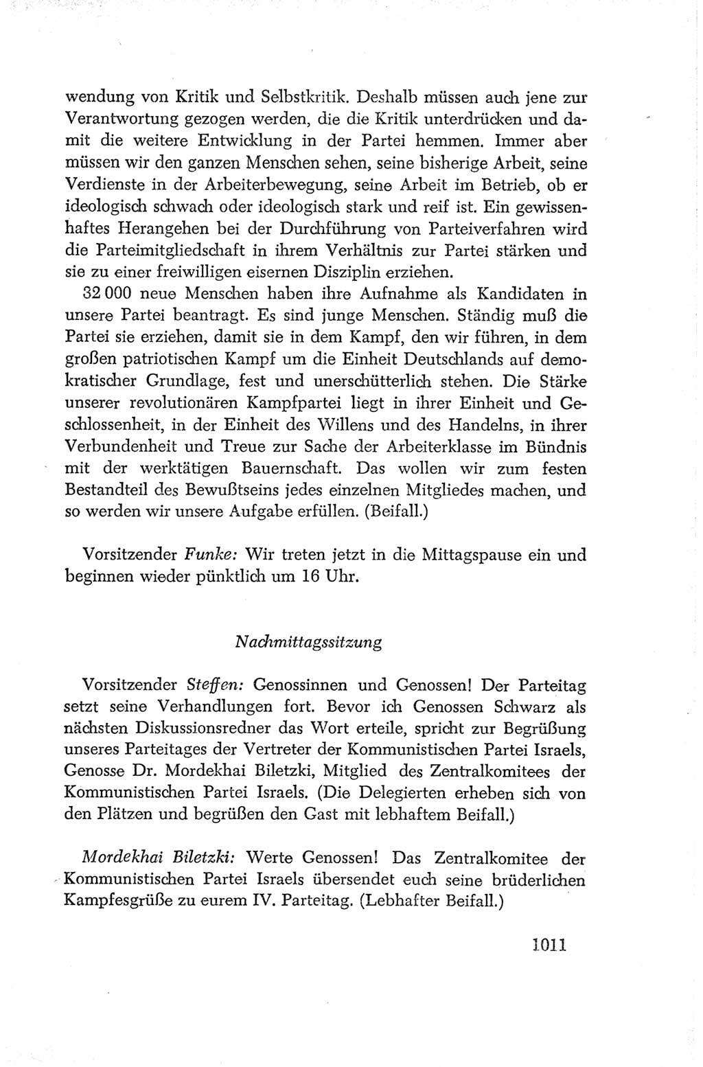 Protokoll der Verhandlungen des Ⅳ. Parteitages der Sozialistischen Einheitspartei Deutschlands (SED) [Deutsche Demokratische Republik (DDR)] 1954, Seite 1011