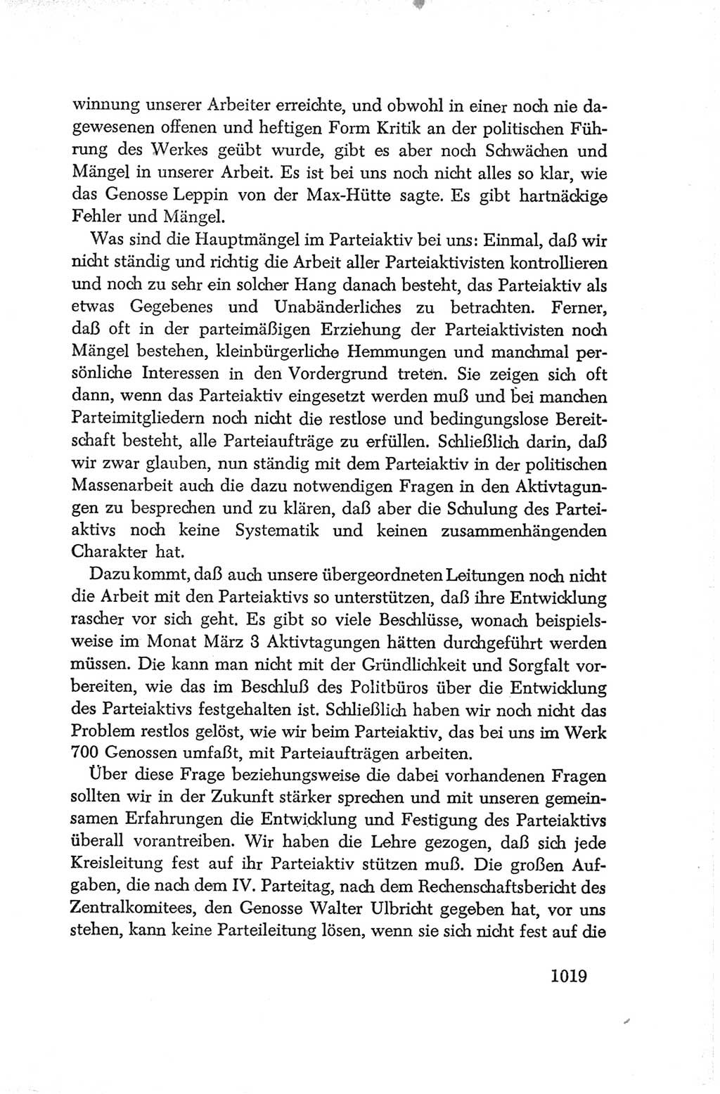Protokoll der Verhandlungen des Ⅳ. Parteitages der Sozialistischen Einheitspartei Deutschlands (SED) [Deutsche Demokratische Republik (DDR)] 1954, Seite 1019