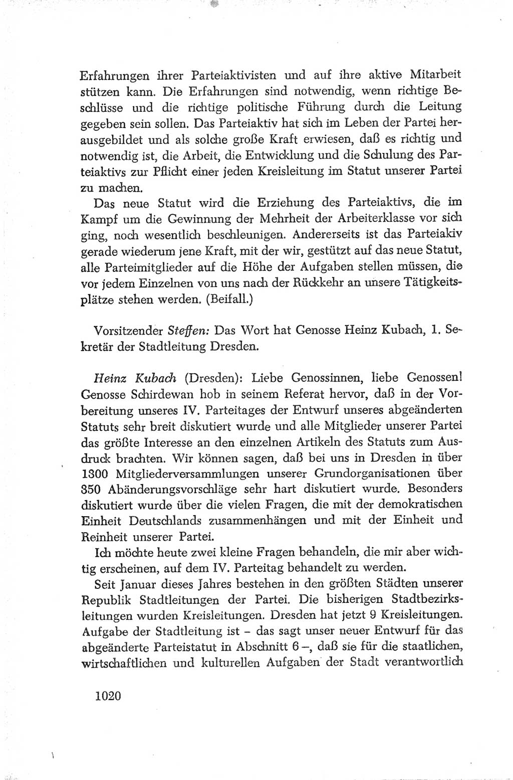 Protokoll der Verhandlungen des Ⅳ. Parteitages der Sozialistischen Einheitspartei Deutschlands (SED) [Deutsche Demokratische Republik (DDR)] 1954, Seite 1020