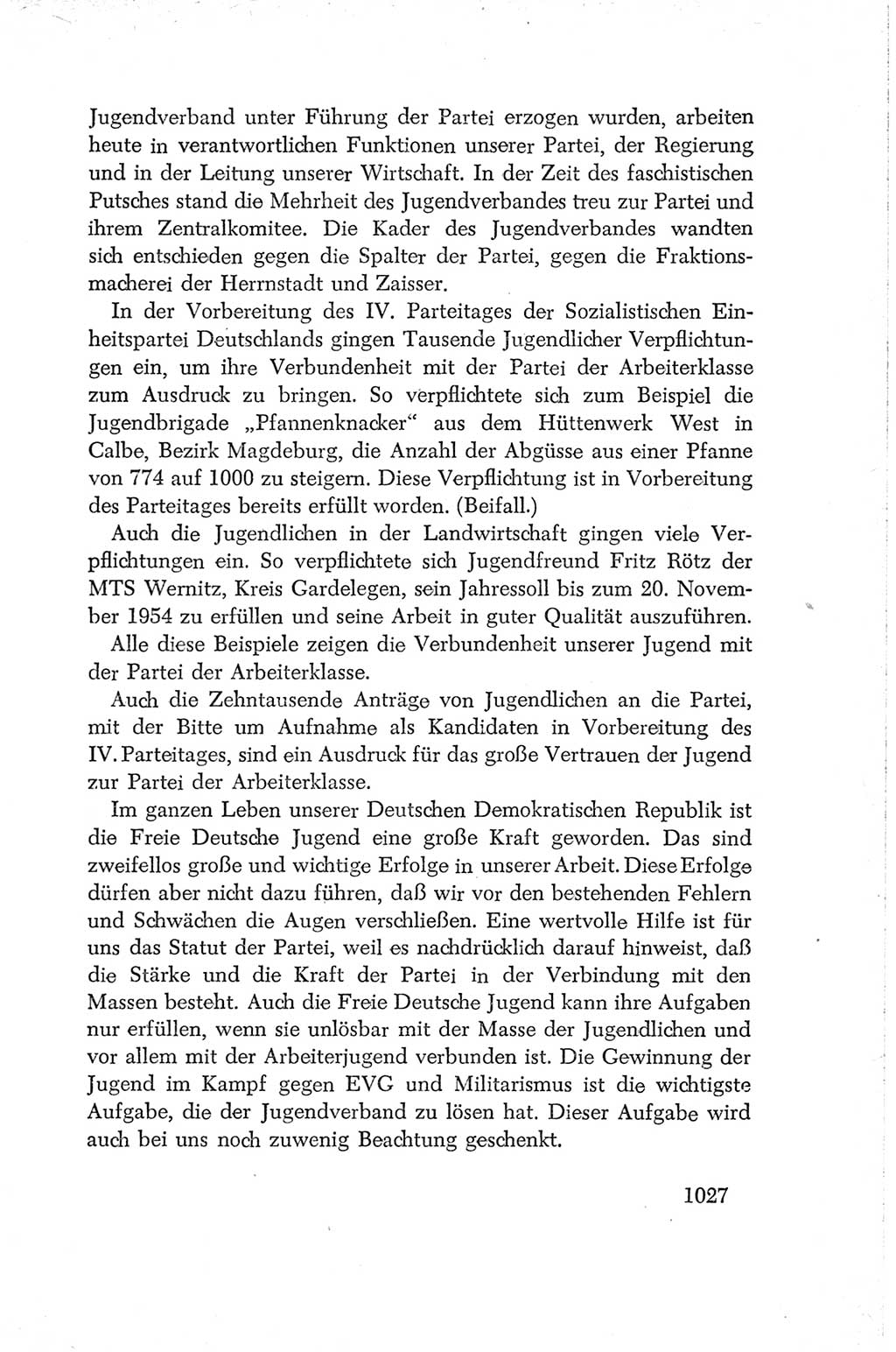 Protokoll der Verhandlungen des Ⅳ. Parteitages der Sozialistischen Einheitspartei Deutschlands (SED) [Deutsche Demokratische Republik (DDR)] 1954, Seite 1027