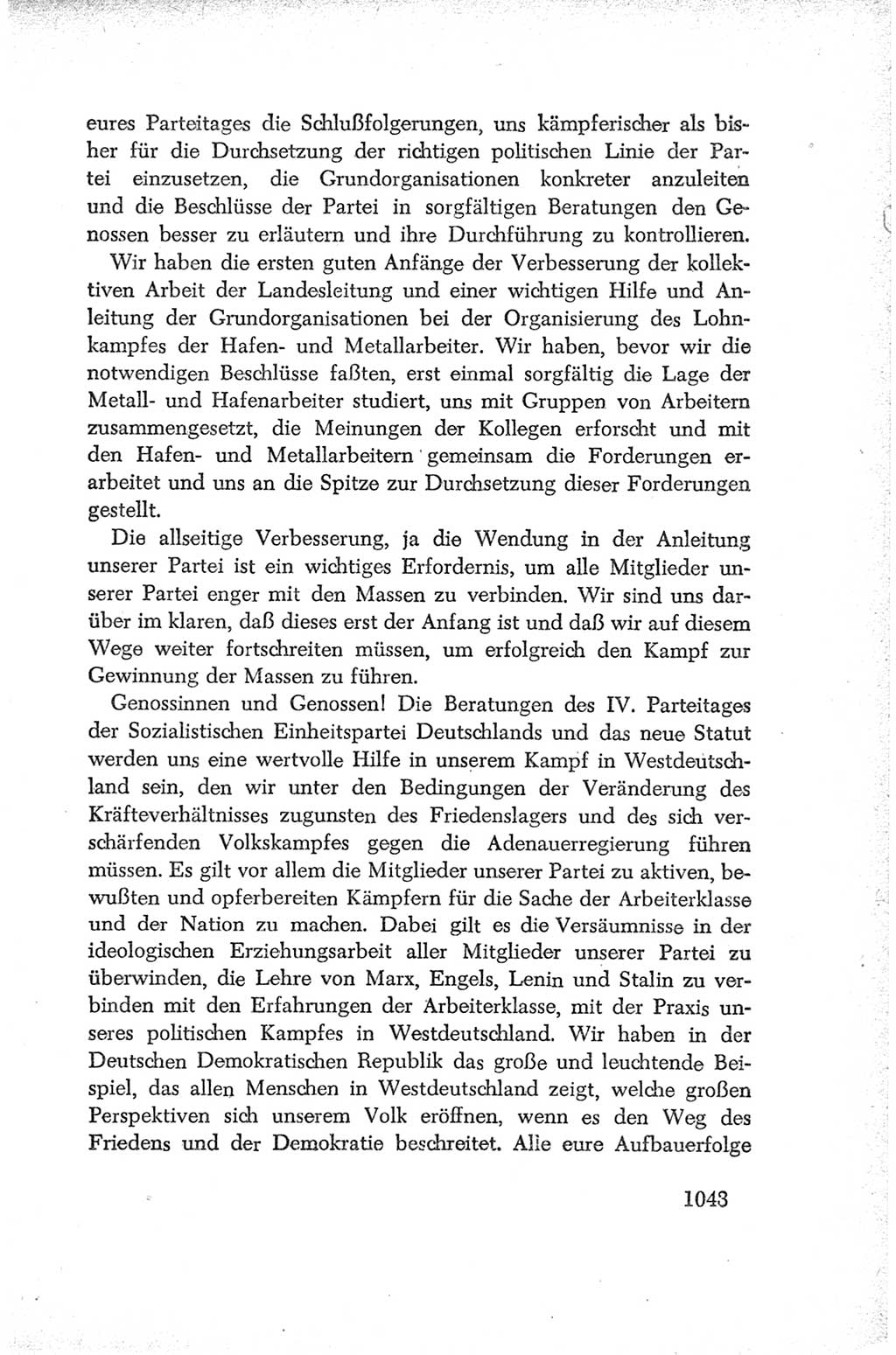 Protokoll der Verhandlungen des Ⅳ. Parteitages der Sozialistischen Einheitspartei Deutschlands (SED) [Deutsche Demokratische Republik (DDR)] 1954, Seite 1043