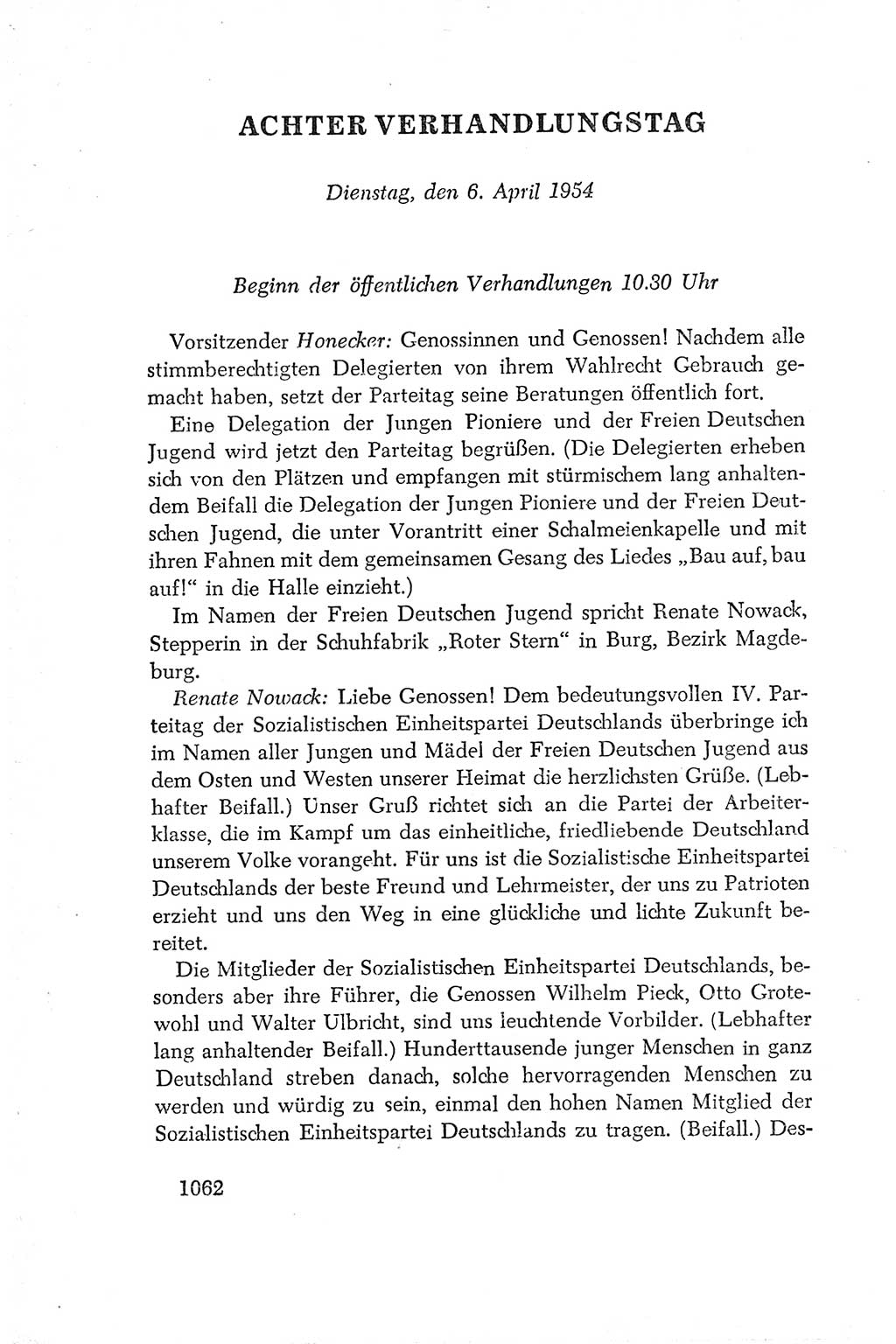 Protokoll der Verhandlungen des Ⅳ. Parteitages der Sozialistischen Einheitspartei Deutschlands (SED) [Deutsche Demokratische Republik (DDR)] 1954, Seite 1062