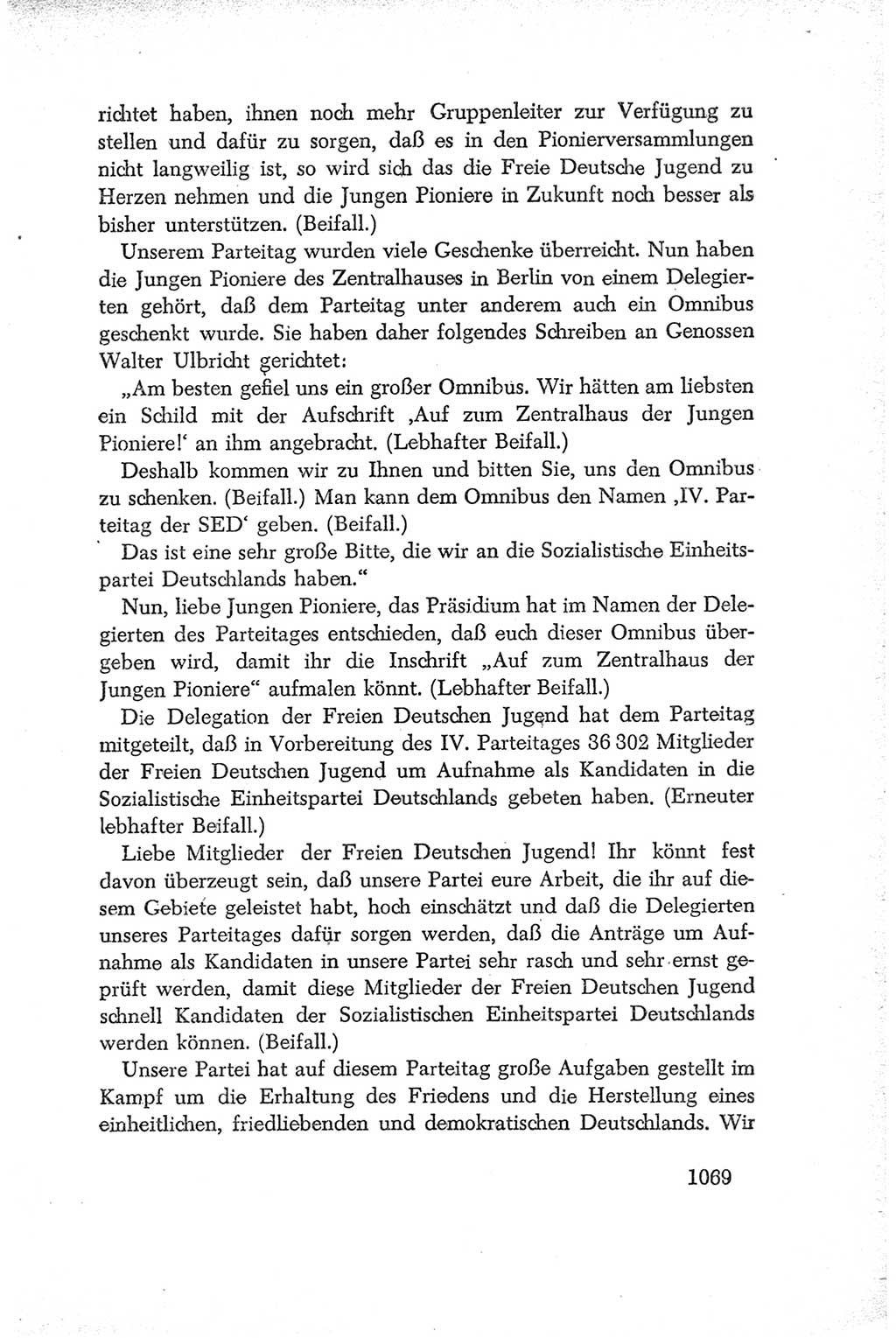 Protokoll der Verhandlungen des Ⅳ. Parteitages der Sozialistischen Einheitspartei Deutschlands (SED) [Deutsche Demokratische Republik (DDR)] 1954, Seite 1069