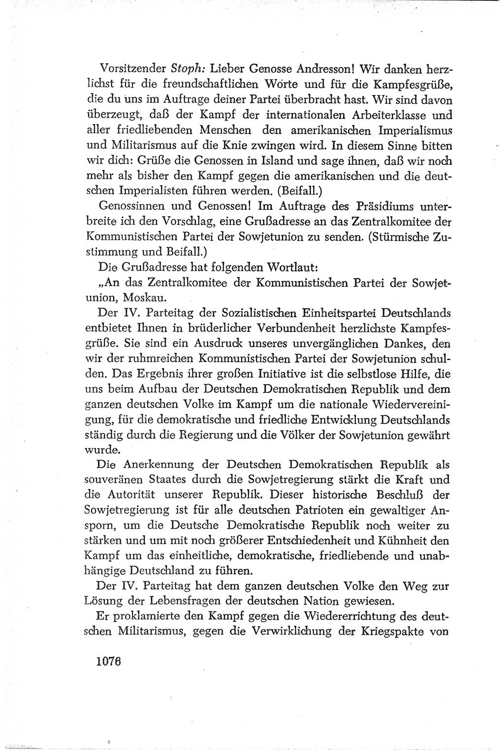 Protokoll der Verhandlungen des Ⅳ. Parteitages der Sozialistischen Einheitspartei Deutschlands (SED) [Deutsche Demokratische Republik (DDR)] 1954, Seite 1076