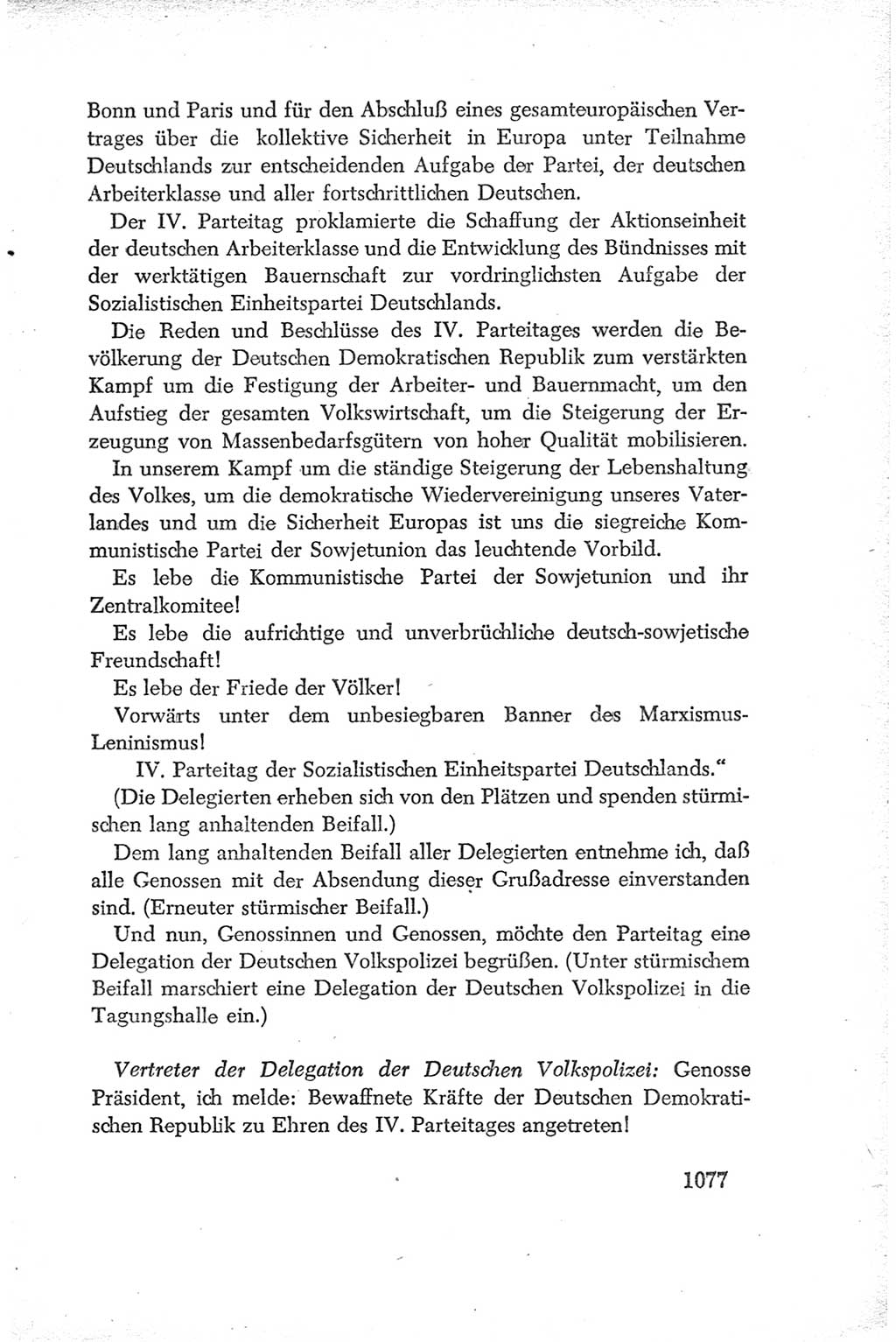 Protokoll der Verhandlungen des Ⅳ. Parteitages der Sozialistischen Einheitspartei Deutschlands (SED) [Deutsche Demokratische Republik (DDR)] 1954, Seite 1077